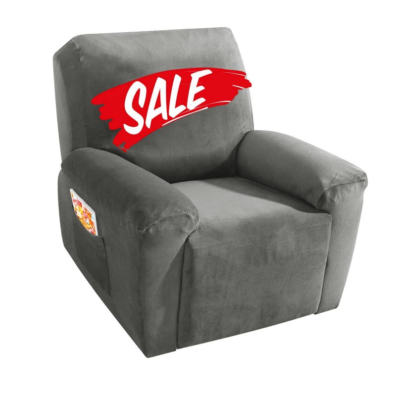 MAXIJIN Velvet 4 Piece Recliner Cover Stretch Plush Soft Cover for Chair Thick Soft Recliner Slipcover Separate Chair Cover with Side Pocket (Recliner, Gray) - Image 1